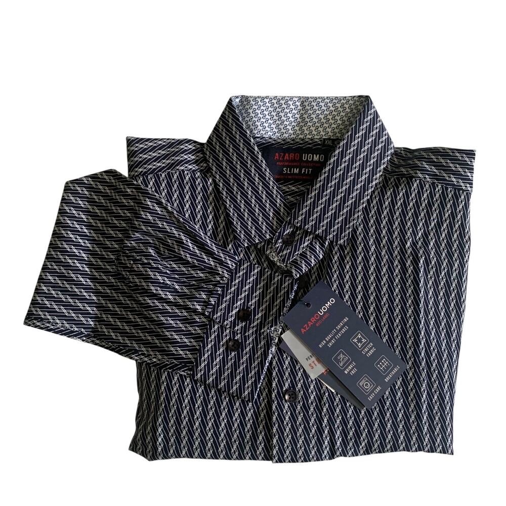 Azaro Uomo Men's Size 2XL Slim Fit Long Sleeve Geometric Button Up Stretch Shirt